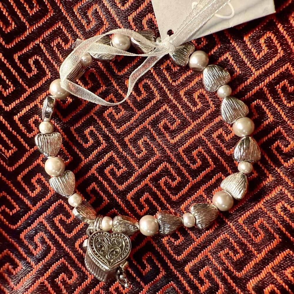 Valerie Parr Hill Faux Gray Silver Tone Bead Prayer Box Charm Stretch Bracelet